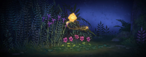 Auf dem animierten Bild ist Stern zu sehen, der über ein paar Blumen schwebt.